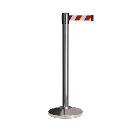 Montour Line Stanchion Belt Barrier Pol.Steel Post 9ft. Rd/Wh Belt ES400-PS-RWD-ML-90